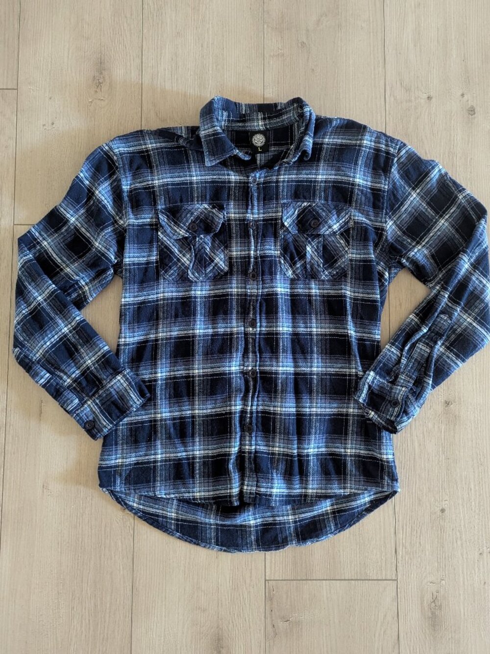 HIC Hawaiian Island Creations Flannel Button Long Sleeve Shirt Blue Mens Size L.
